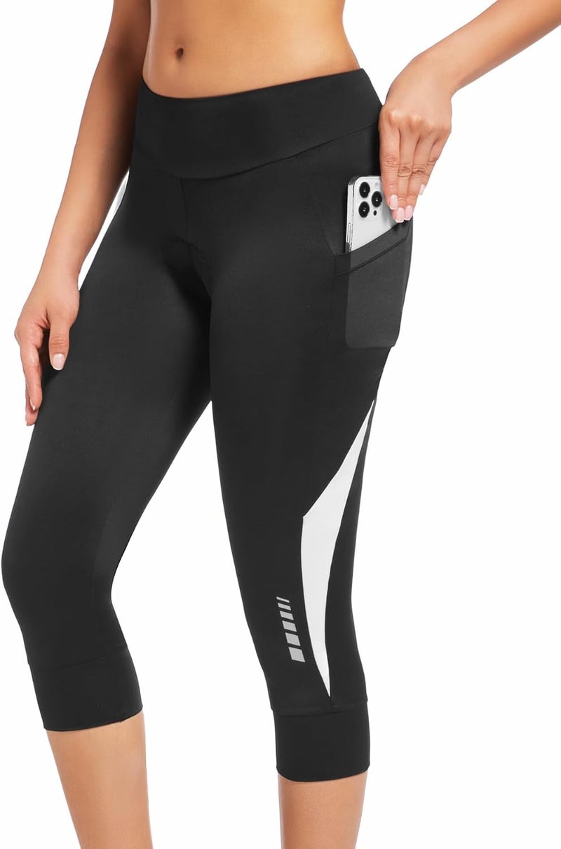 qualidyne Women's Bike Pants 4D Padded Cycling Capris Shorts 3/4 Bicycle Biking Tights with Pockets - Image 1
